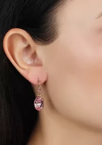 Gold Tone Pink Oval Crystal Earrings
