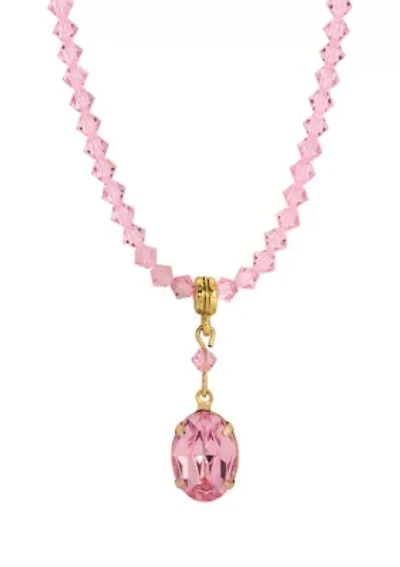 Pink Bead Strand Oval Crystal Necklace