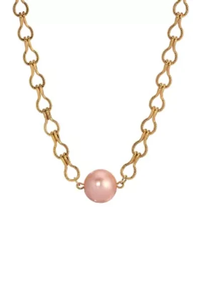 Gold Tone Peach Pearl Bead Necklace 16"