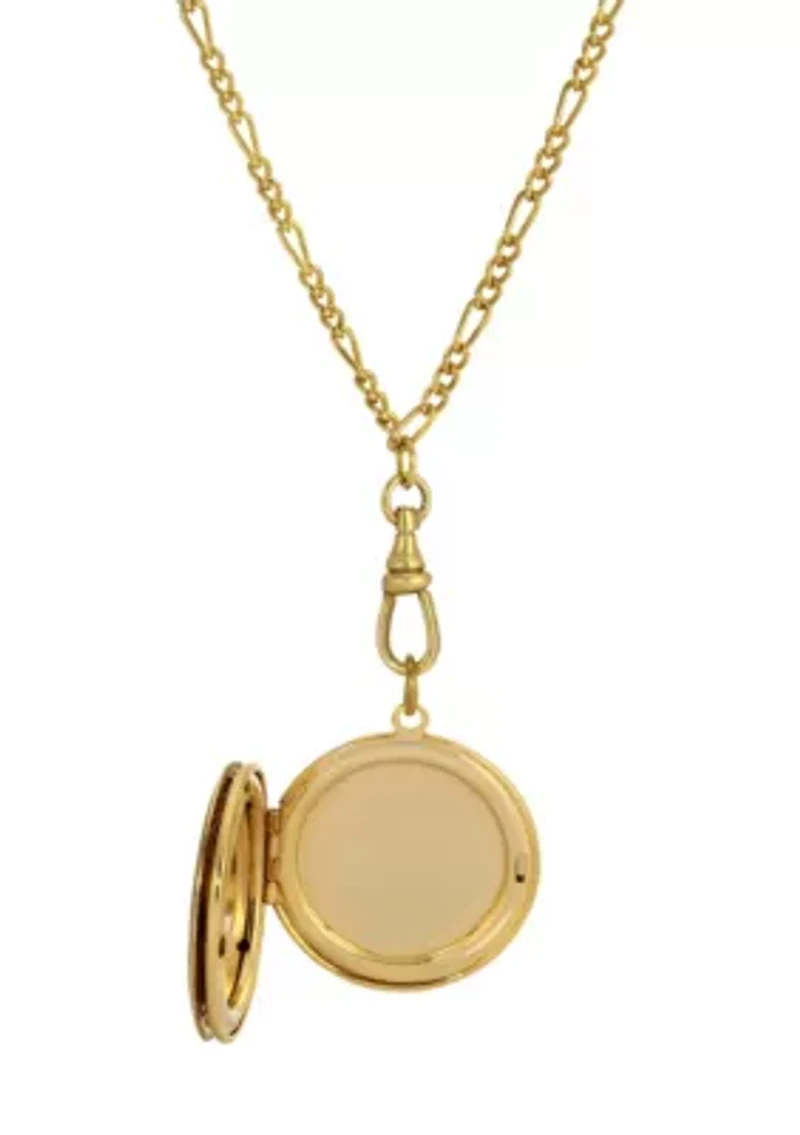 Gold Tone Pink Flower Decal Locket Necklace 28