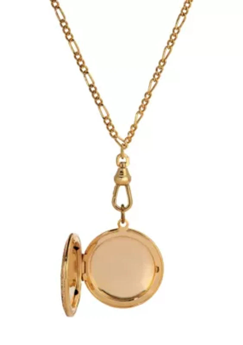 Gold Tone Pink Flower Decal Locket Necklace 28"