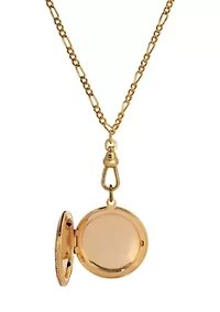 Gold Tone Pink Flower Decal Locket Necklace 28"