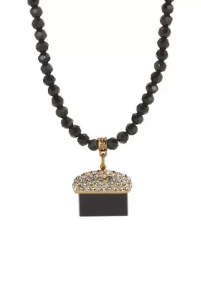 Black Bead Onyx Stone Necklace 15" Adj.