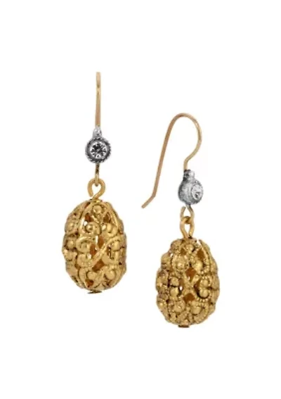 Filigree Bead Crystal Drop Wire Earrings