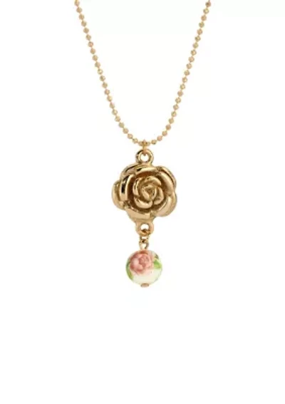 Gold Tone Flower Pendant Necklace 18"