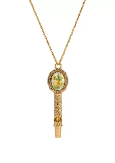Yellow Flower Decal Whistle Necklace 28"