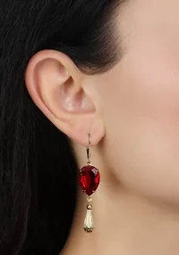 Gold Tone Red Teardrop Crystal Earrings