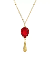 Gold Tone Red Teardrop Crystal Necklace