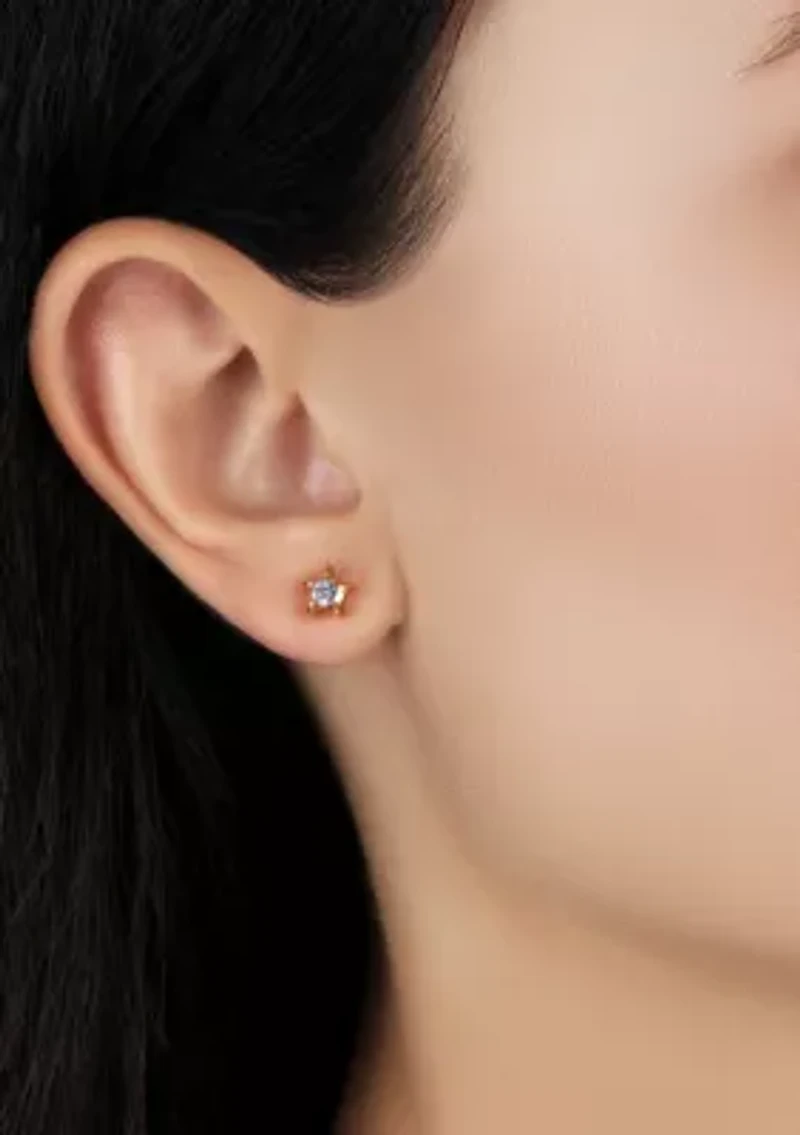 Gold Tone Lt Blue Star Stud Earrings