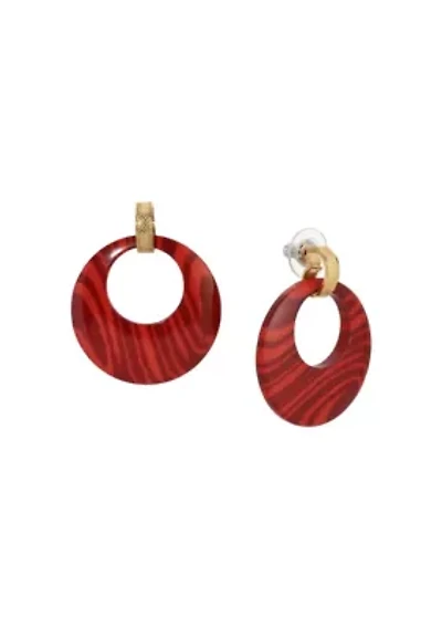 Gold Tone Burgundy Hoop Earrings