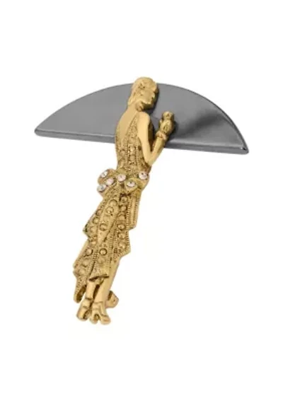 Gold Tone Black Hematite Lady Brooch