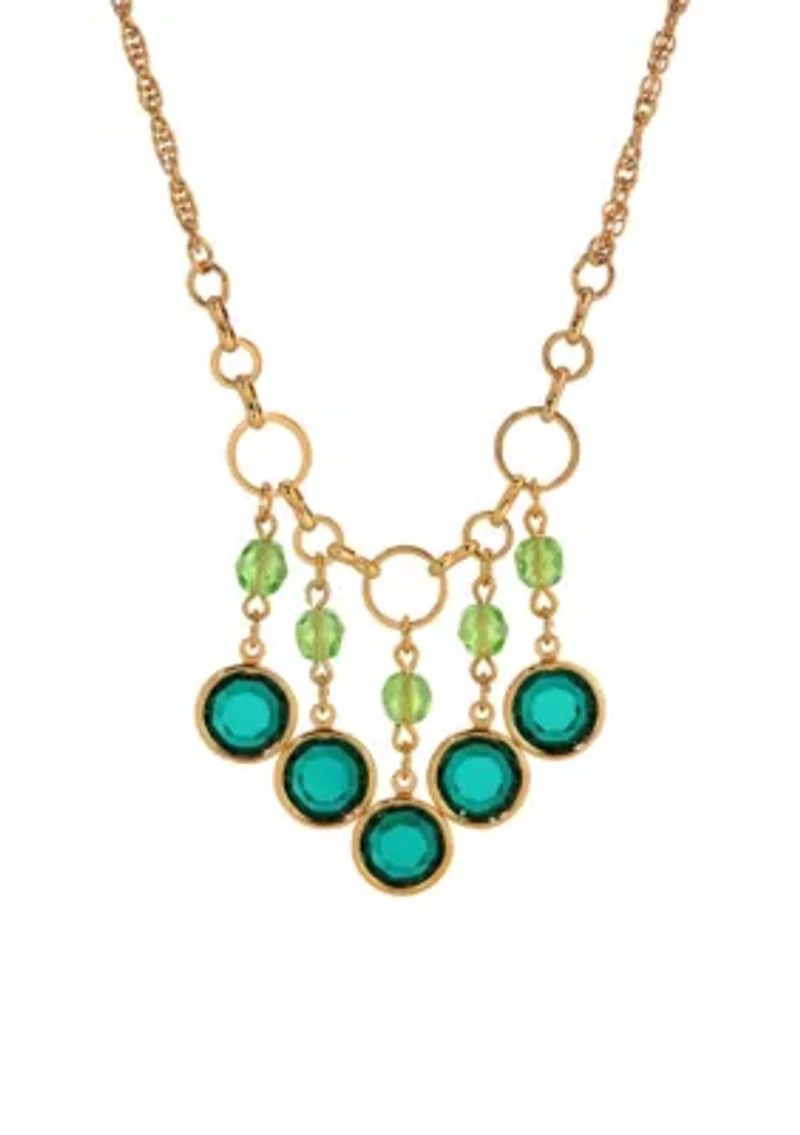 Gold Tone Green Crystal Necklace 16" Adj