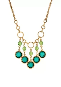 Gold Tone Green Crystal Necklace 16" Adj