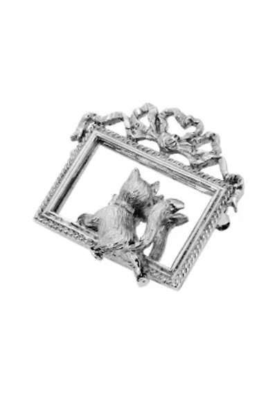 Silver Tone Cat Mirror Pin