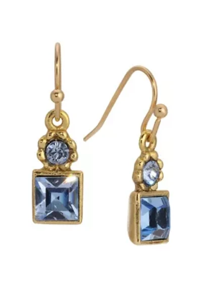 Gold Tone Lt Sapphire Stones Drop Wire Earrings