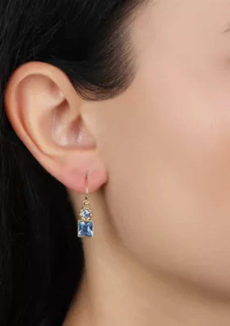 Gold Tone Lt Sapphire Stones Drop Wire Earrings