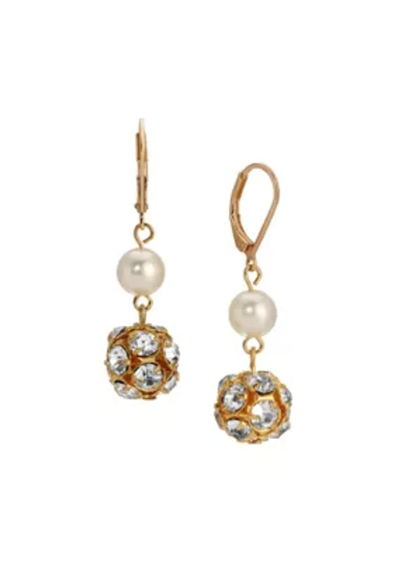 Gold & Faux Pearl Bead Drop Earrings