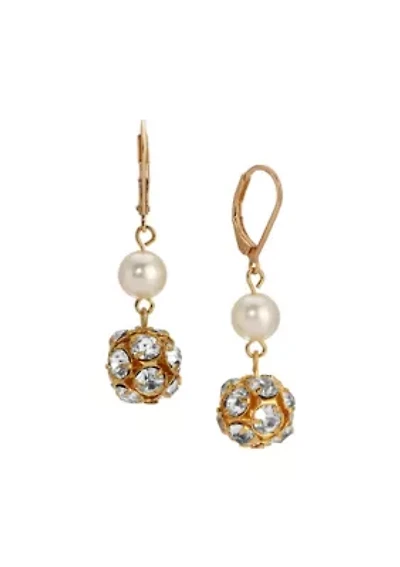 Gold & Faux Pearl Bead Drop Earrings