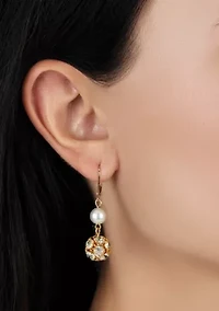 Gold & Faux Pearl Bead Drop Earrings
