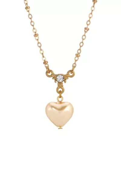 Gold Tone Heart Crystal Necklace 16"