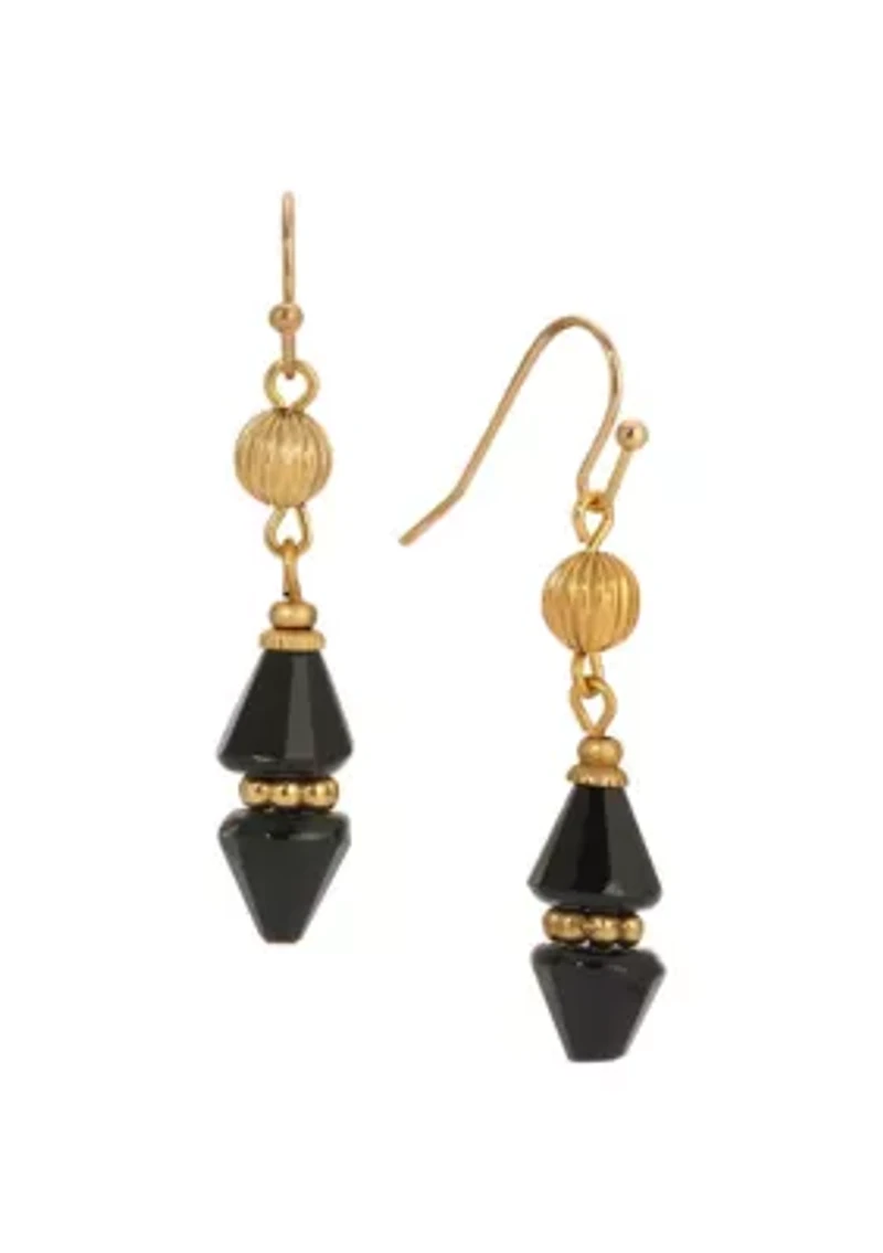 Gold Tone Bead Drop Wire Earrings