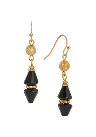 Gold Tone Bead Drop Wire Earrings