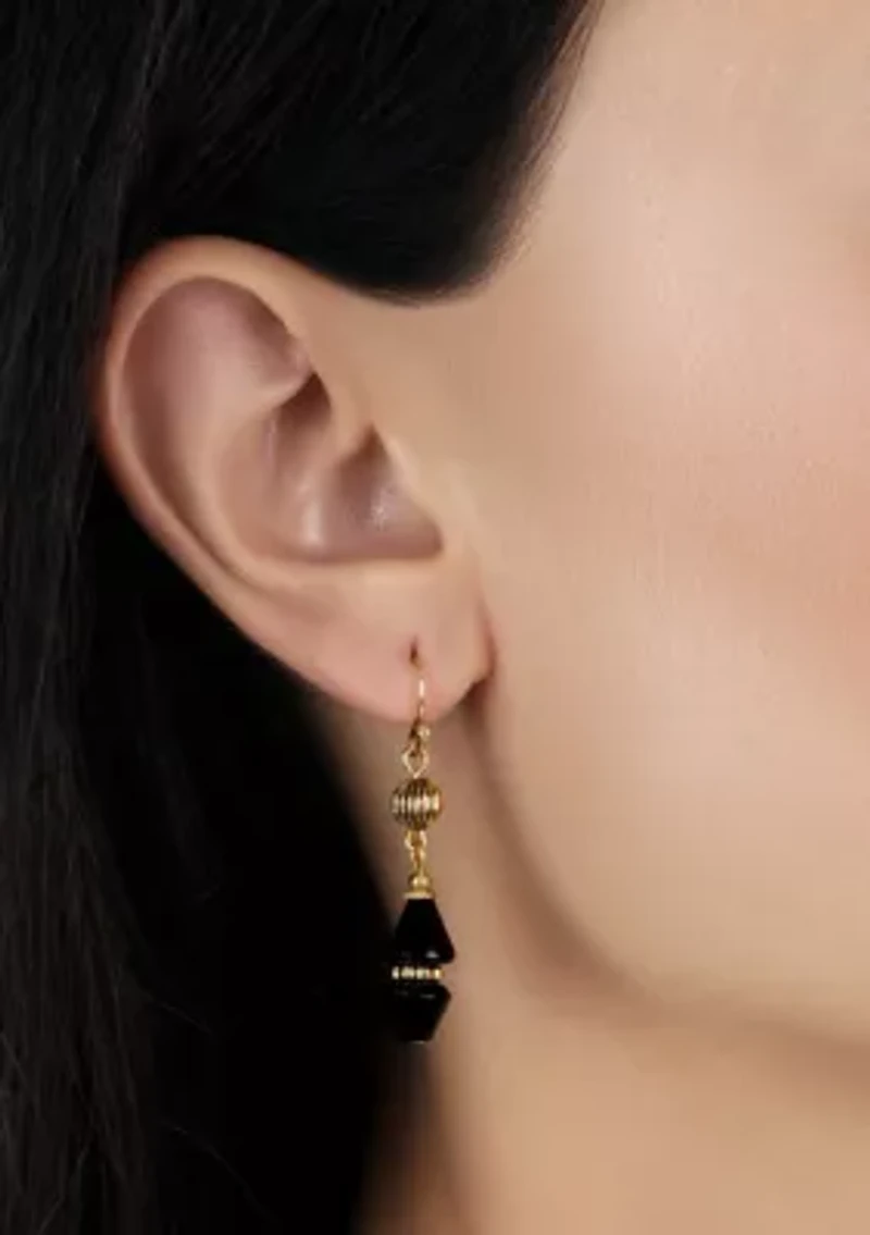 Gold Tone Bead Drop Wire Earrings