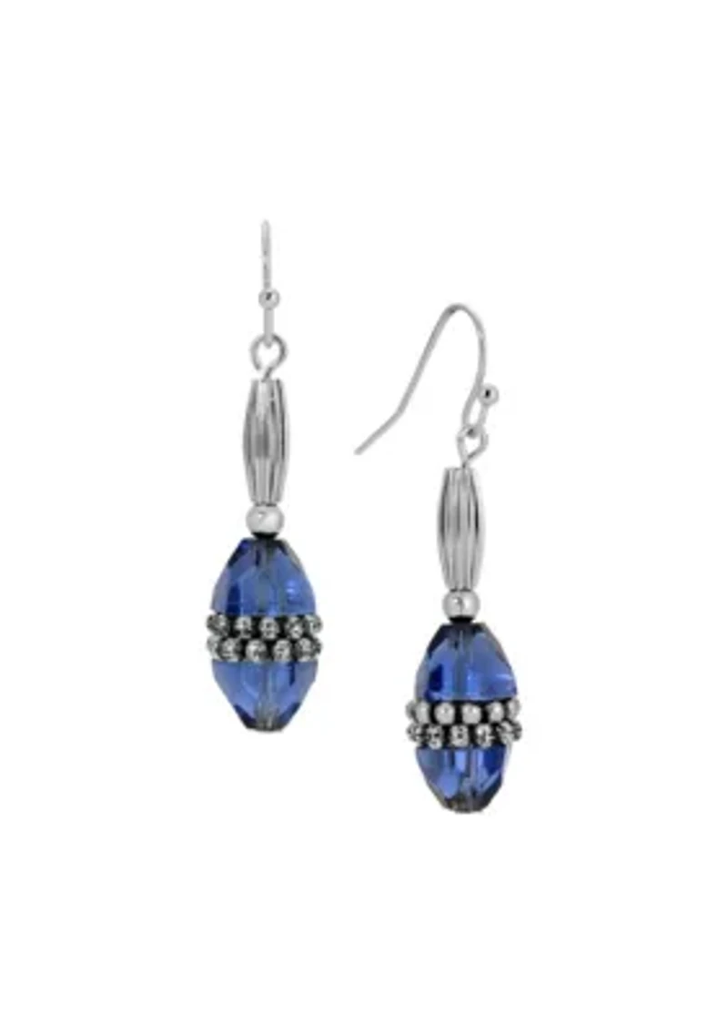Silver Tone Blue Bead Drop Earrings