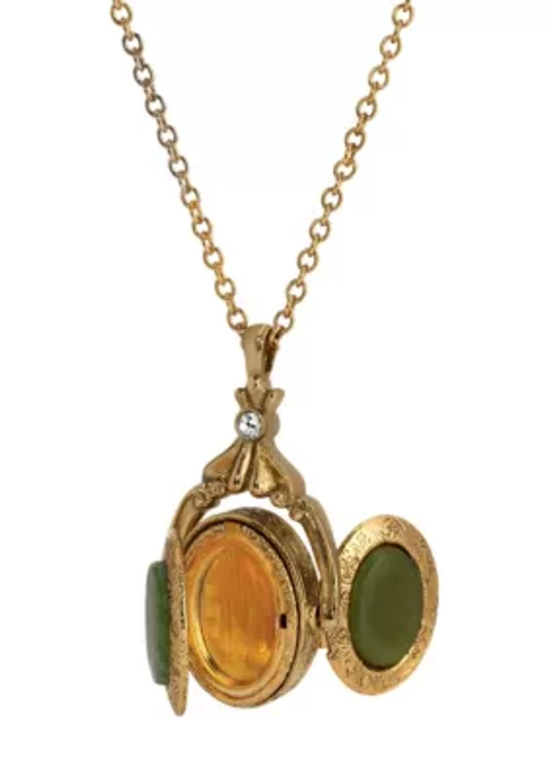 Oval Jade Double Locket Necklace 28"