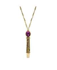 Gold Tone Purple Stone Whistle Necklace 28"