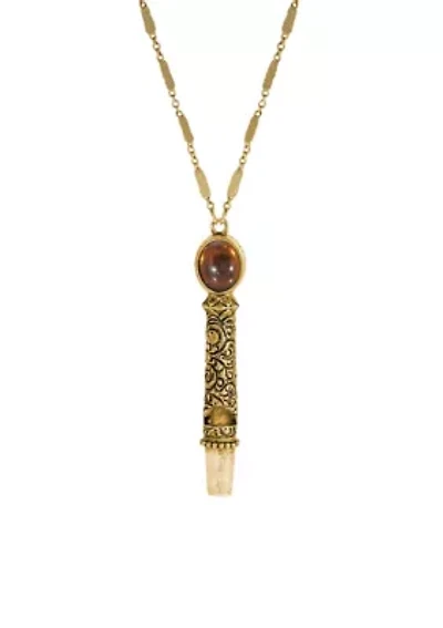 Gold Tone Topaz Crystal Whistle Necklace