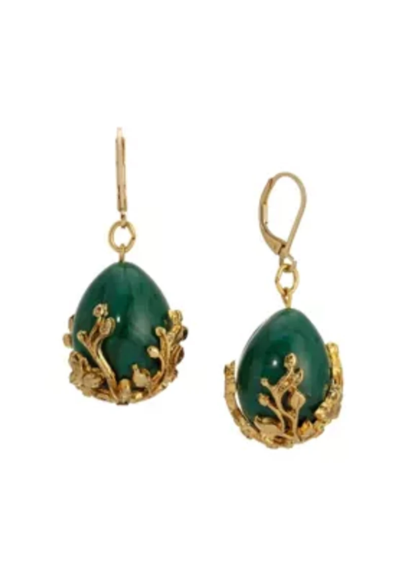 Gold Tone Green Gold Bead Drop Earrings