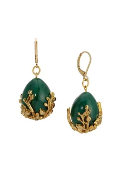 Gold Tone Green Gold Bead Drop Earrings