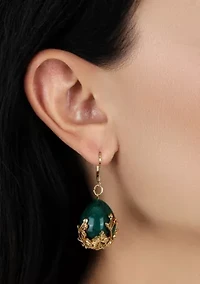Gold Tone Green Gold Bead Drop Earrings