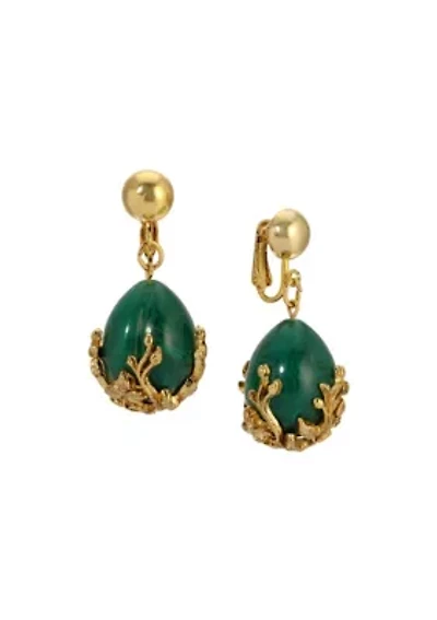 Gold Tone Green Gold Bead Clip Earrings