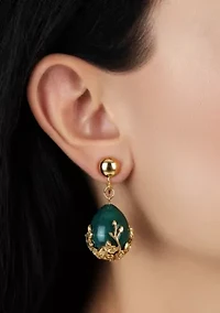 Gold Tone Green Gold Bead Clip Earrings