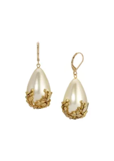 Gold Tone Faux Pearl Gold Bead Earrings