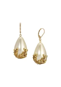 Gold Tone Faux Pearl Gold Bead Earrings