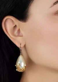Gold Tone Faux Pearl Gold Bead Earrings
