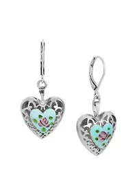 Heart Floral Enamel Leverback Earrings