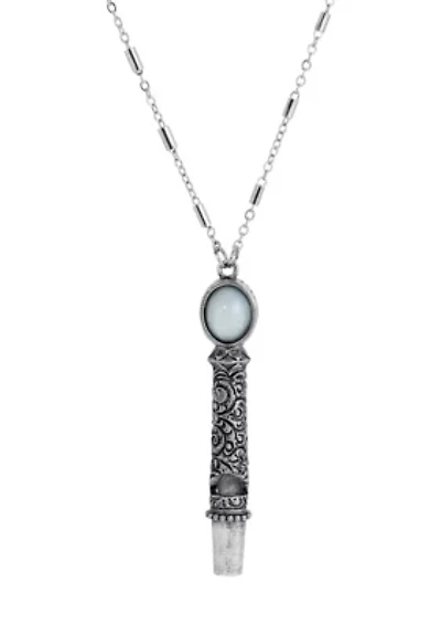 Silver Tone Oval Stone Whistle Necklace