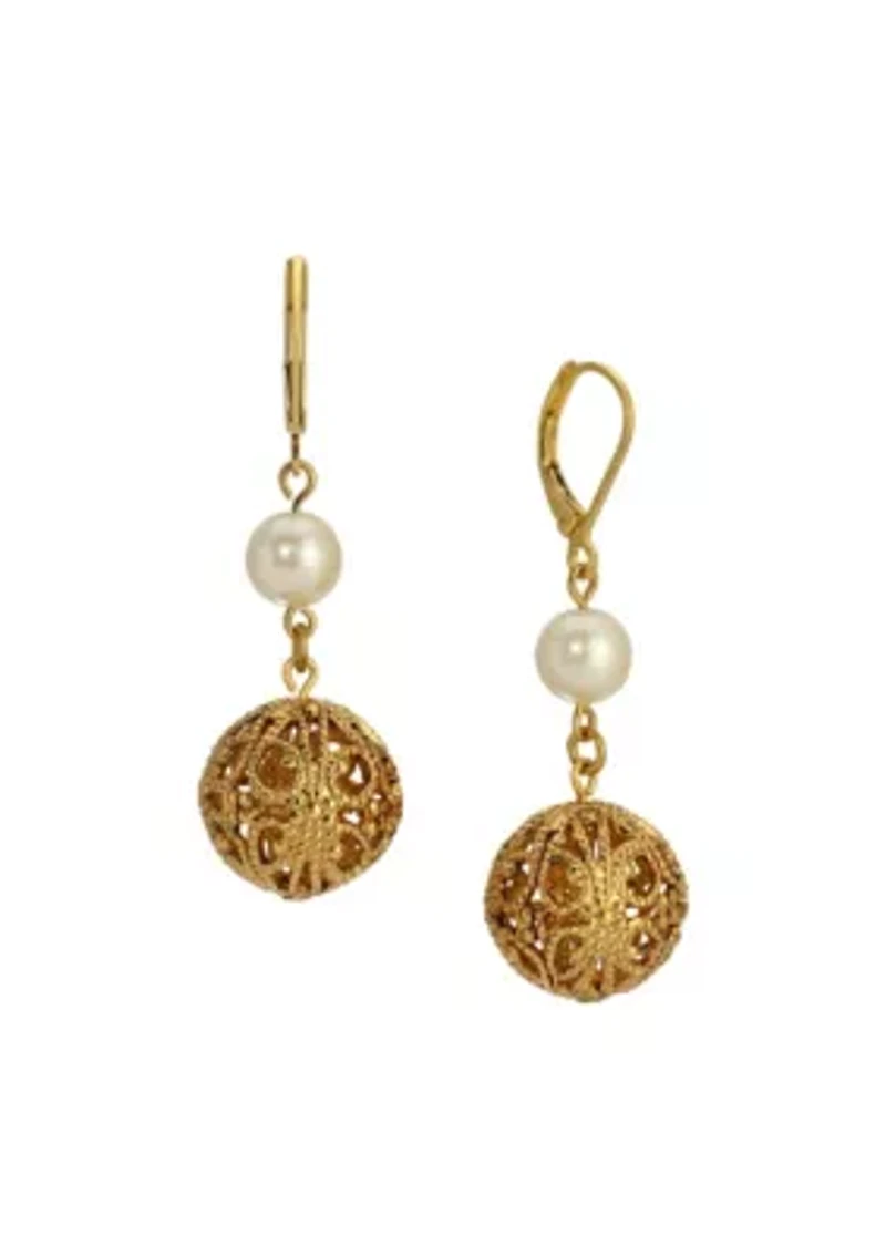 Faux Pearl Filigree Bead Drop Earrings