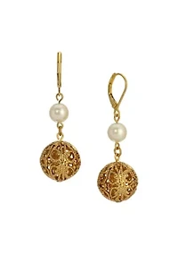 Faux Pearl Filigree Bead Drop Earrings
