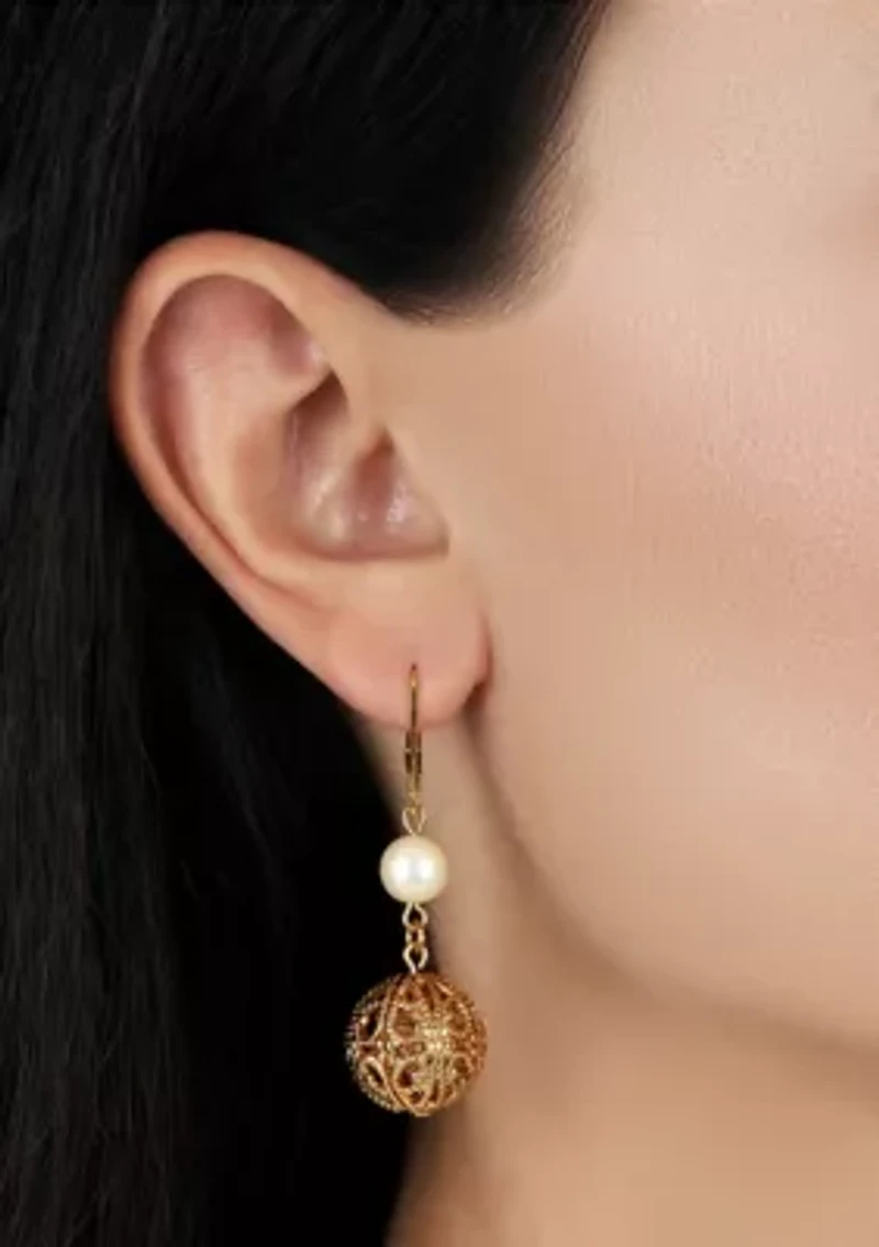Faux Pearl Filigree Bead Drop Earrings