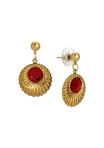 Gold Tone Crystal Drop Round Earrings