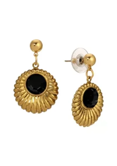 Gold Tone Crystal Drop Round Earrings