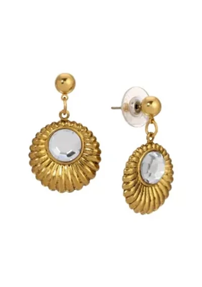 Gold Tone Crystal Drop Round Earrings