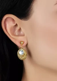 Gold Tone Crystal Drop Round Earrings