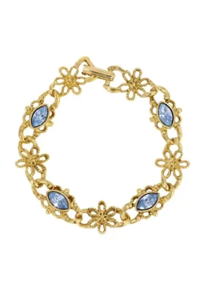 Gold Tone Blue Navette Crystals Bracelet