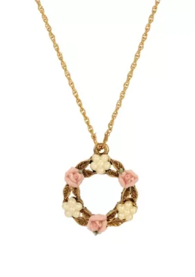 Faux Pearl & Porcelain Flower Necklace